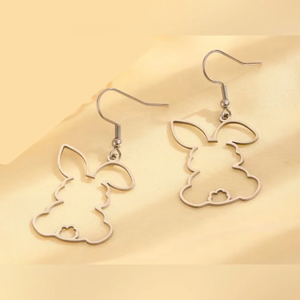 Silver Tone Bunny Outline Dangle Earrings_6
